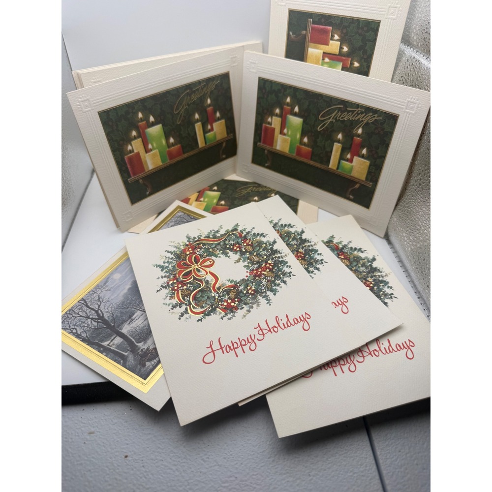 Vintage Cleo Gibson Holiday Christmas Greeting Cards Assorted Wreath LOT 12